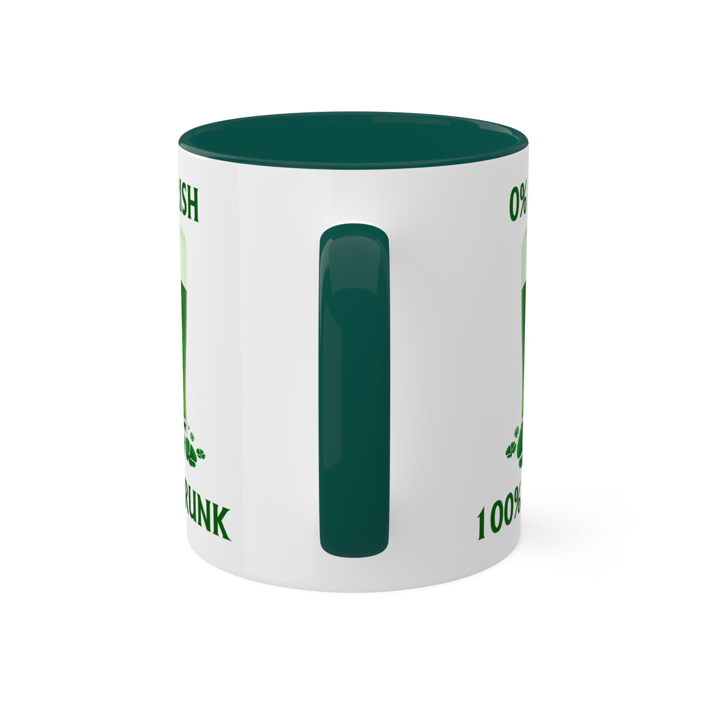 0% Irish 100% Drunk St. Patrick's Day Green Accent Mug, 11oz