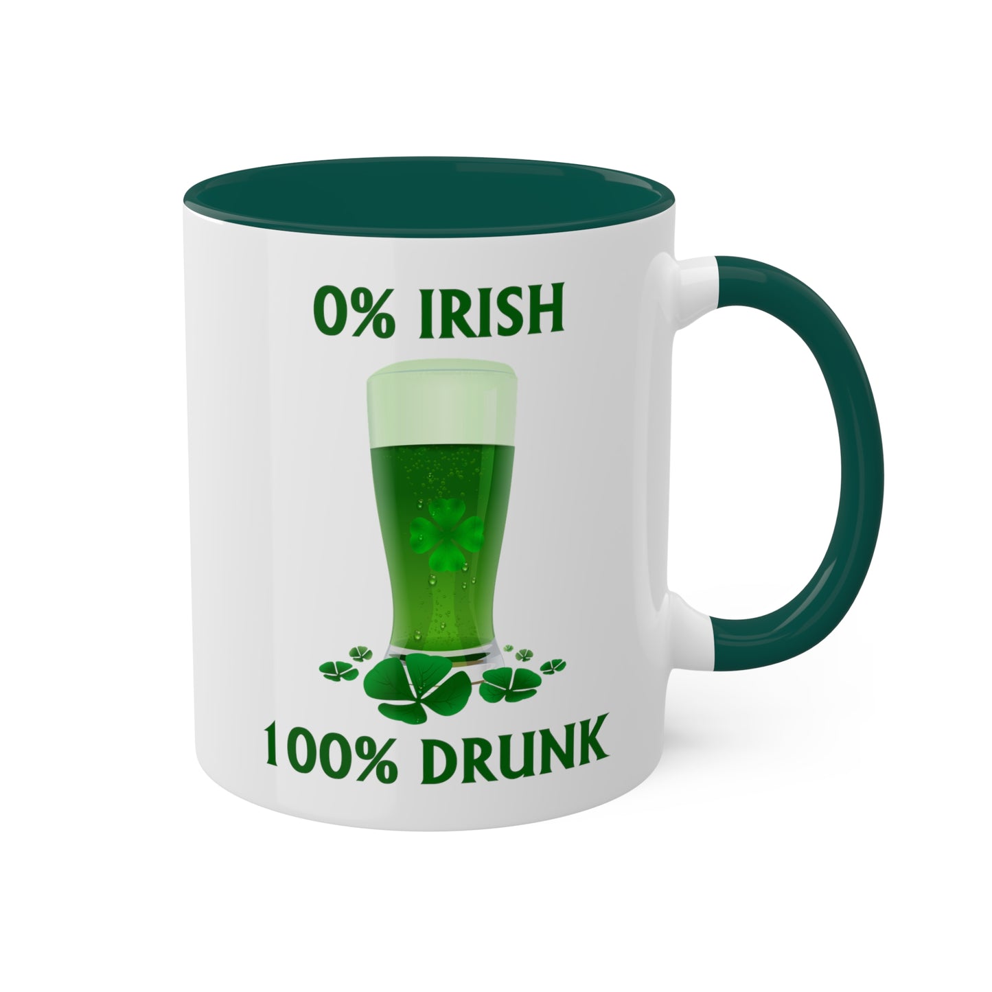 0% Irish 100% Drunk St. Patrick's Day Green Accent Mug, 11oz