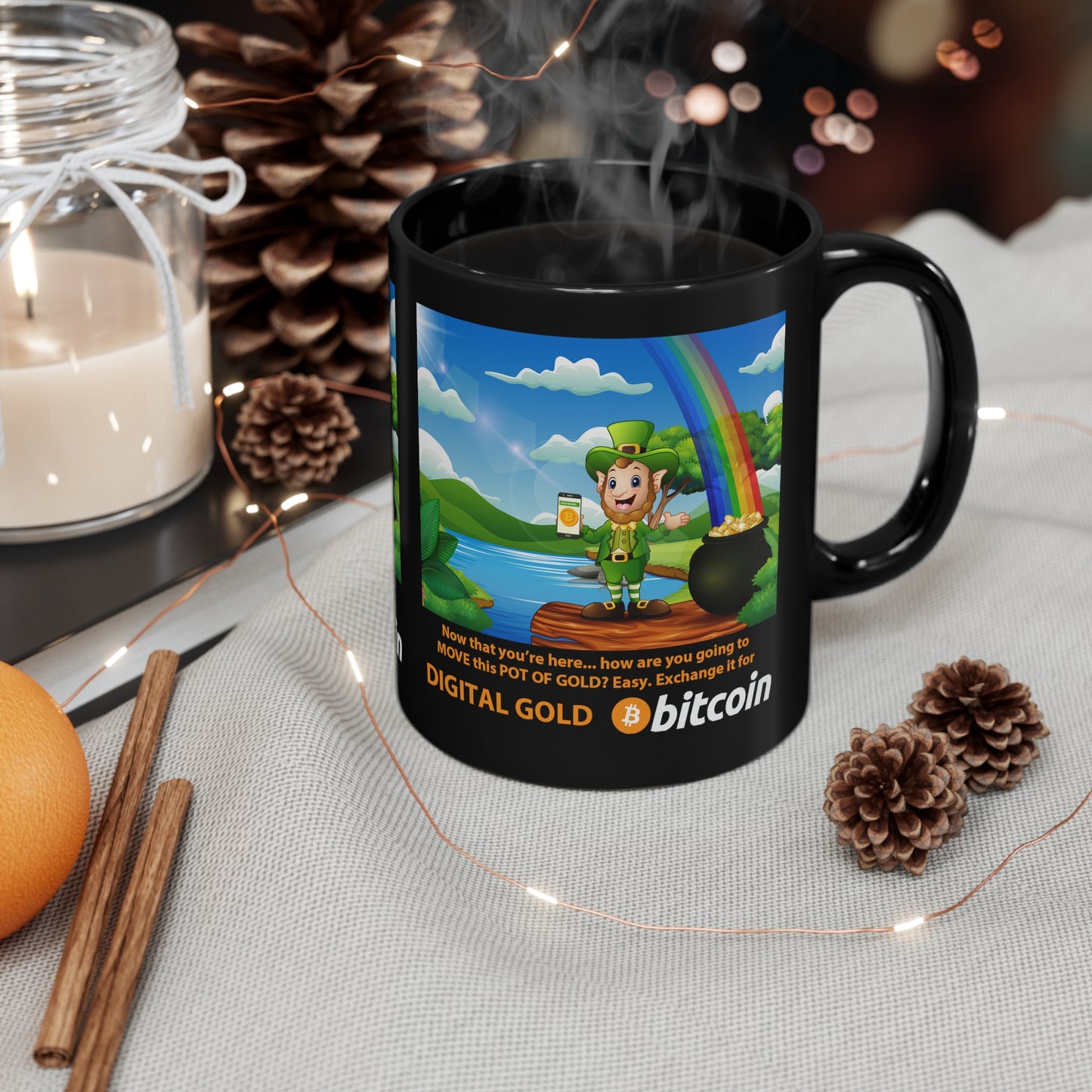 Pot of Gold for Bitcoin Digital Gold St. Patrick's Day 11oz Black Coffee Mug