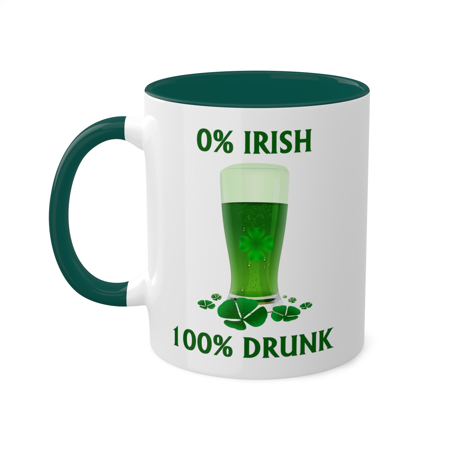 0% Irish 100% Drunk St. Patrick's Day Green Accent Mug, 11oz